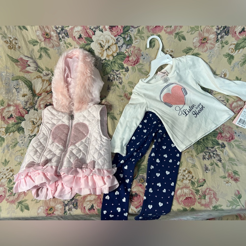 Little Lass Pink and White Heart Matching Set